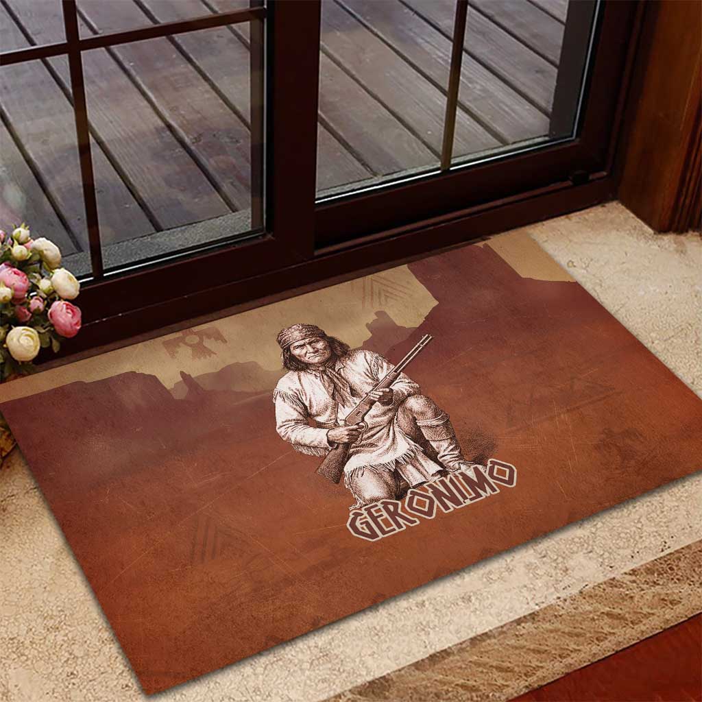Geronimo Native American Rubber Doormat Rifle and Desert Landscape Native American Warrior - Wonder Print Shop