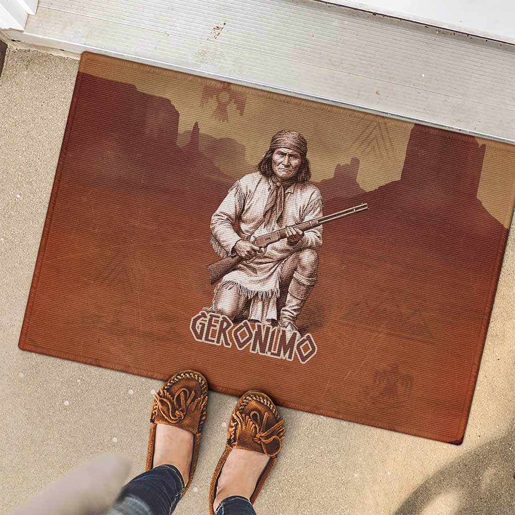 Geronimo Native American Rubber Doormat Rifle and Desert Landscape Native American Warrior - Wonder Print Shop