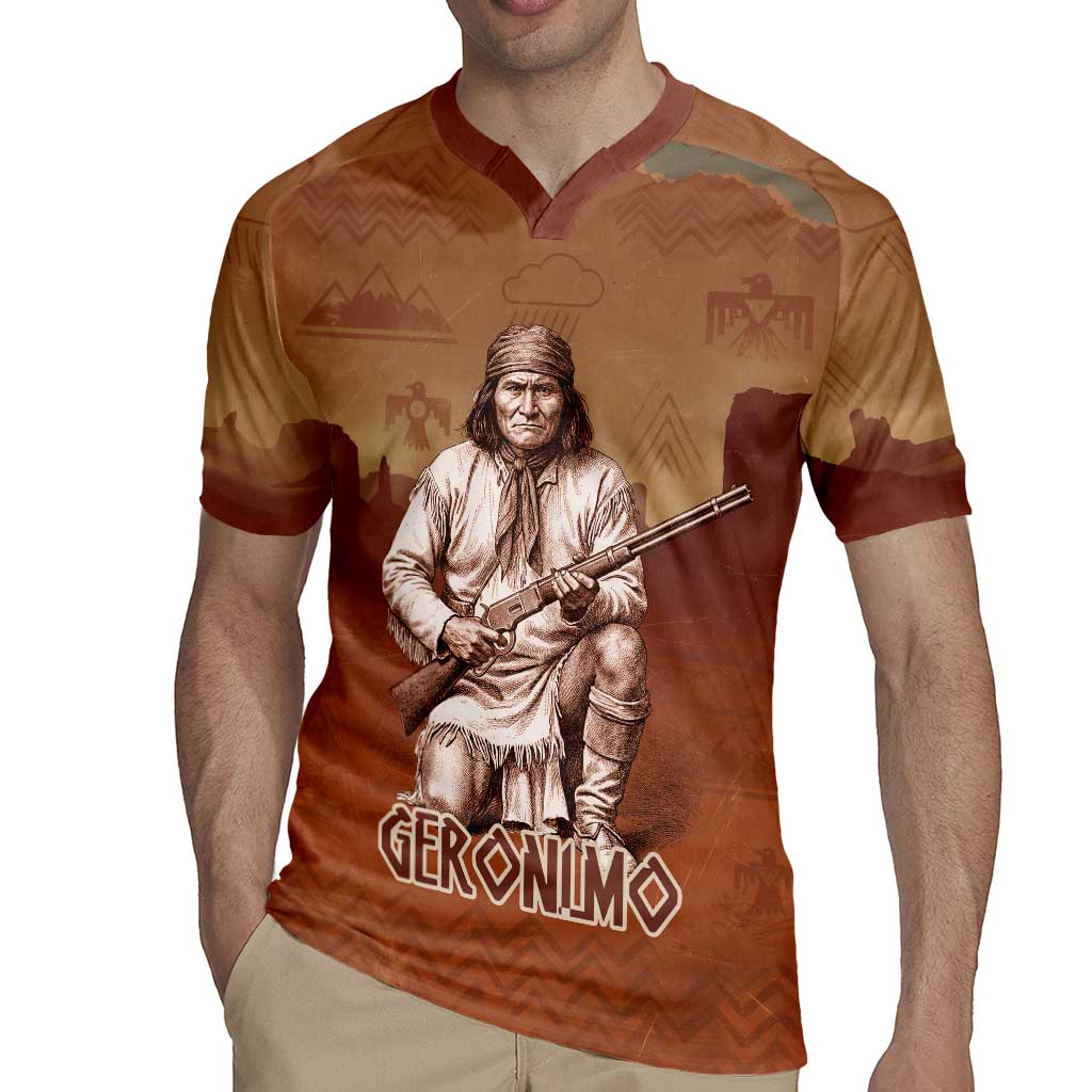 Geronimo Native American Rugby Jersey Rifle and Desert Landscape Native American Warrior - Wonder Print Shop