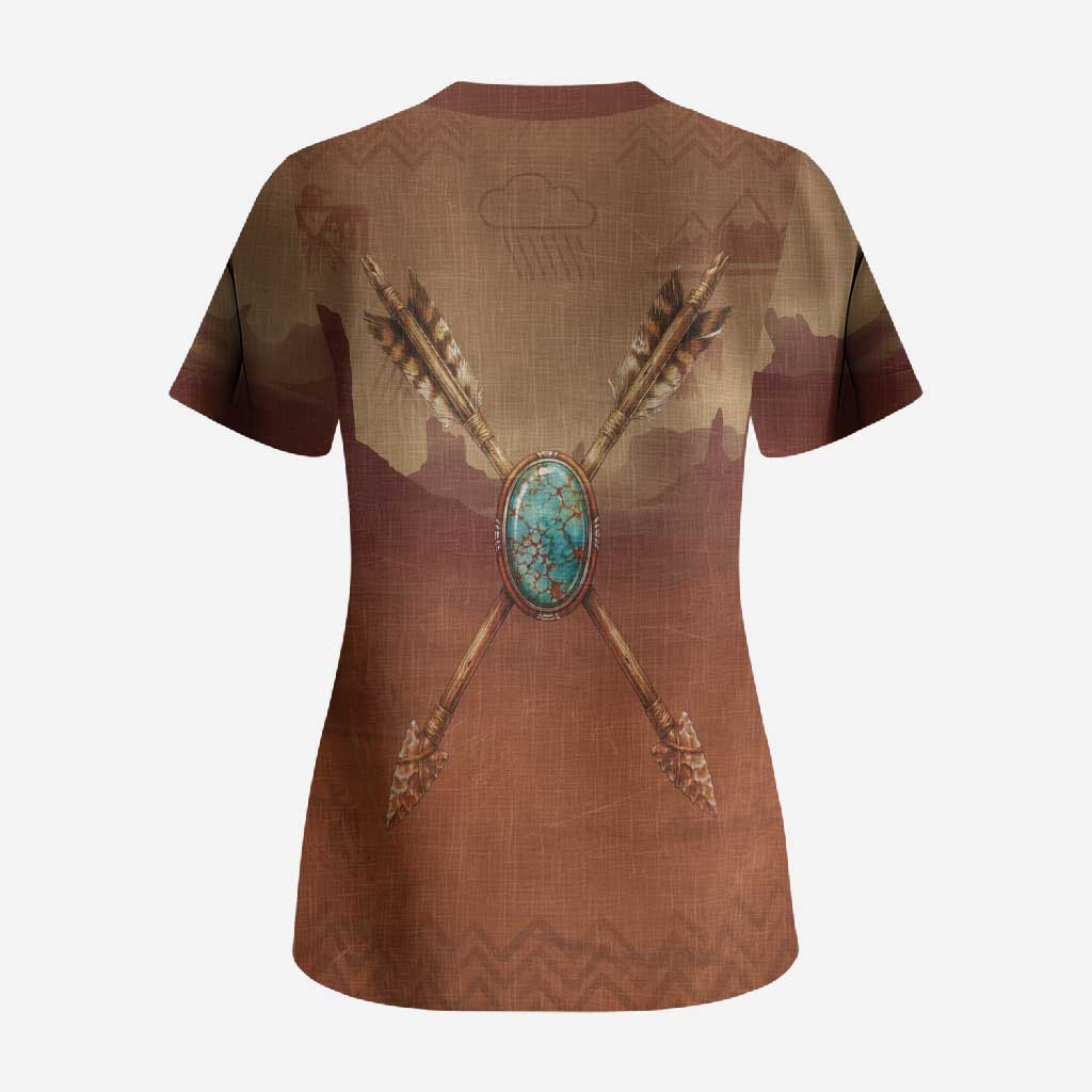Geronimo Native American Scrub Top Rifle and Desert Landscape Native American Warrior - Wonder Print Shop