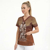 Geronimo Native American Scrub Top Rifle and Desert Landscape Native American Warrior - Wonder Print Shop