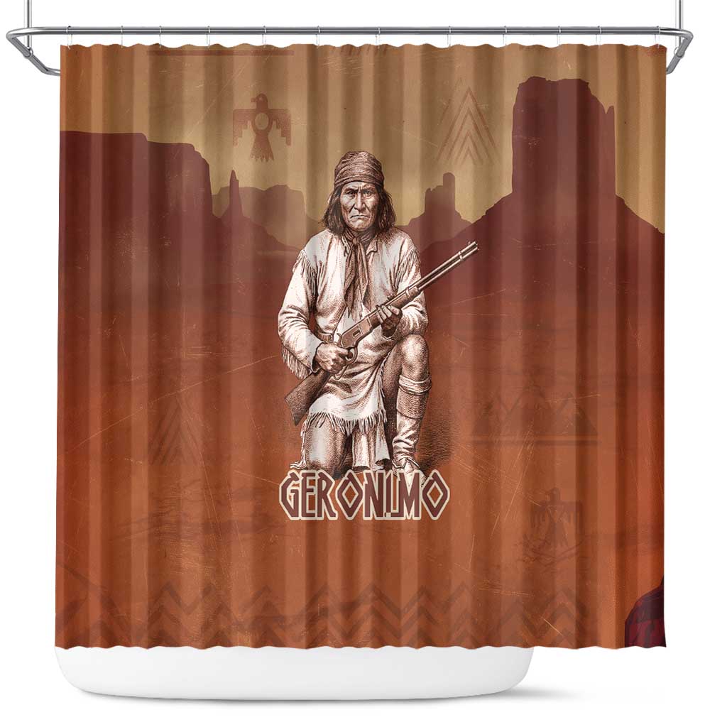 Geronimo Native American Shower Curtain Rifle and Desert Landscape Native American Warrior - Wonder Print Shop
