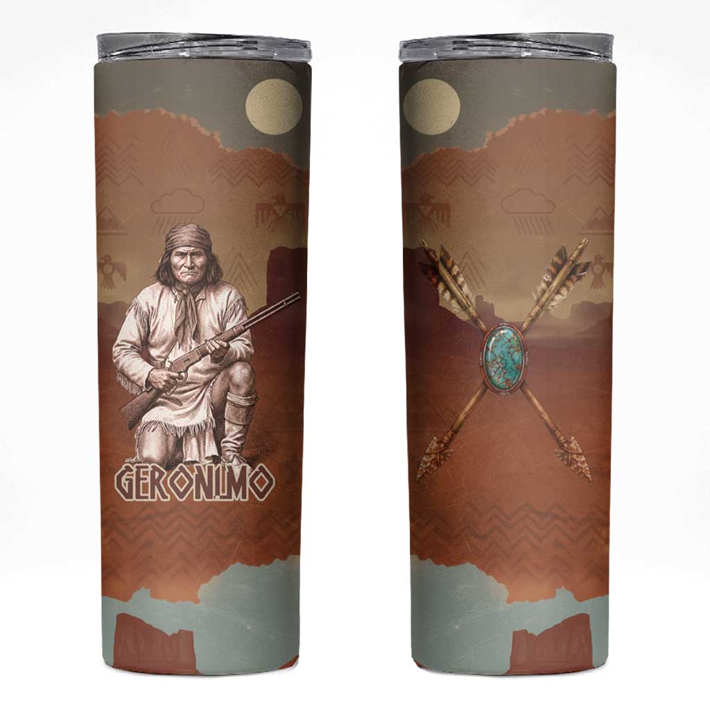 Geronimo Native American Skinny Tumbler Rifle and Desert Landscape Native American Warrior - Wonder Print Shop