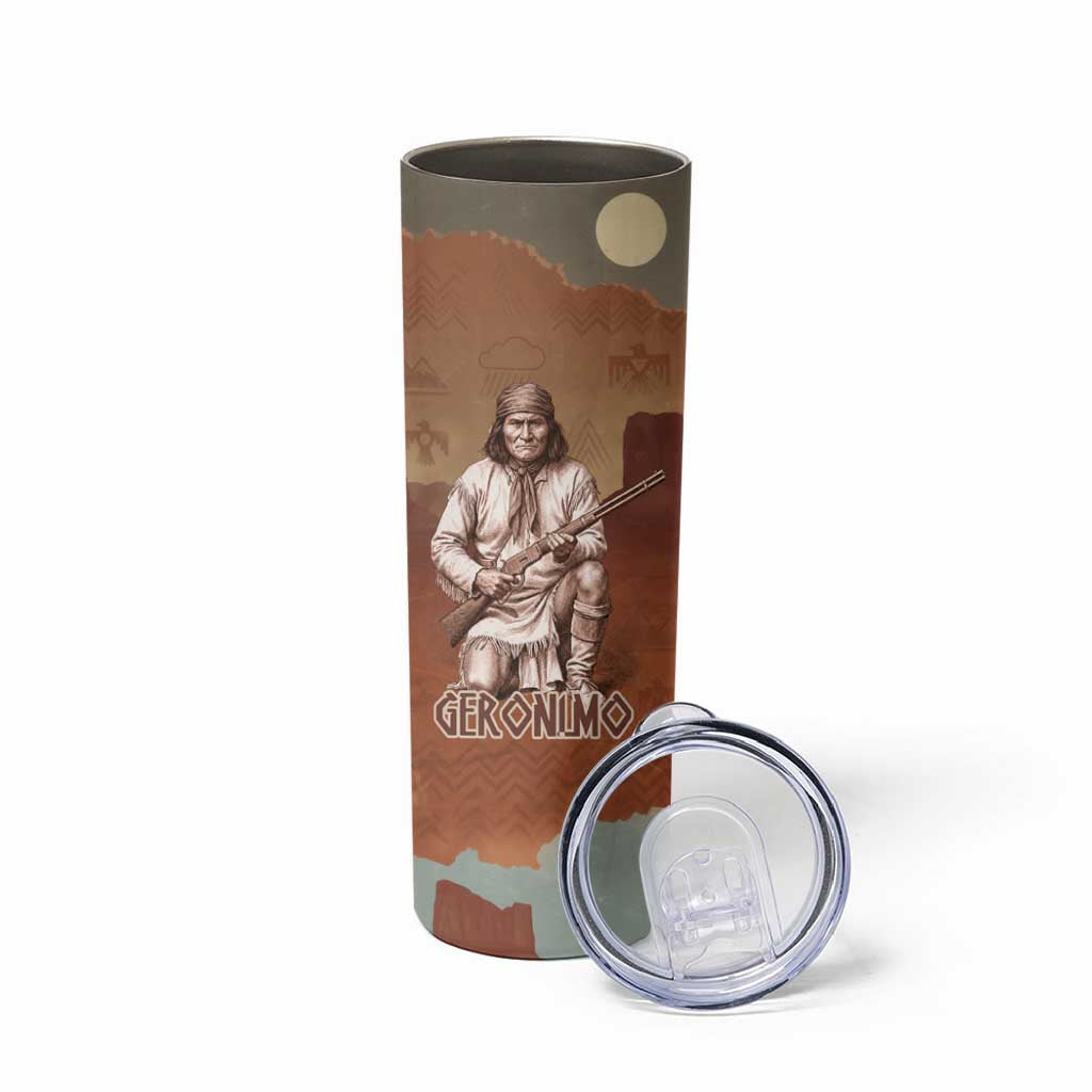 Geronimo Native American Skinny Tumbler Rifle and Desert Landscape Native American Warrior - Wonder Print Shop