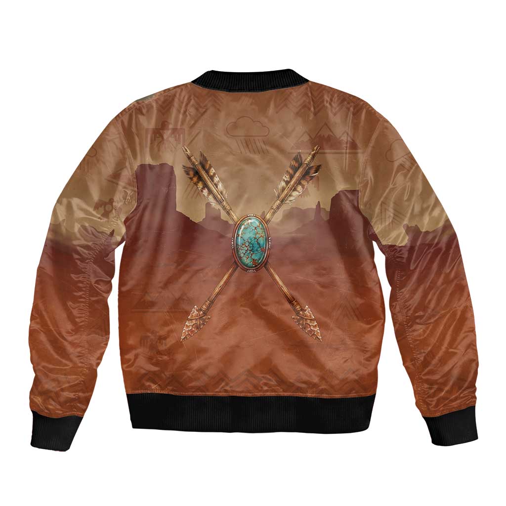 Geronimo Native American Sleeve Zip Bomber Jacket Rifle and Desert Landscape Native American Warrior - Wonder Print Shop