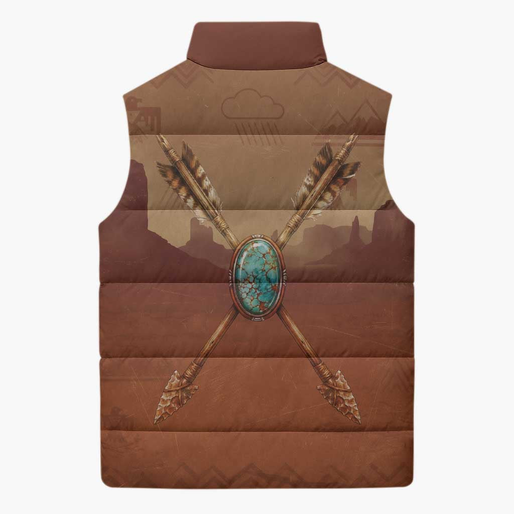 Geronimo Native American Sleeveless Puffer Jacket Rifle and Desert Landscape Native American Warrior - Wonder Print Shop