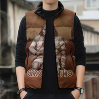 Geronimo Native American Sleeveless Puffer Jacket Rifle and Desert Landscape Native American Warrior - Wonder Print Shop