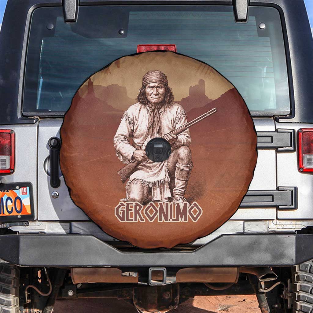 Geronimo Native American Spare Tire Cover Rifle and Desert Landscape Native American Warrior - Wonder Print Shop