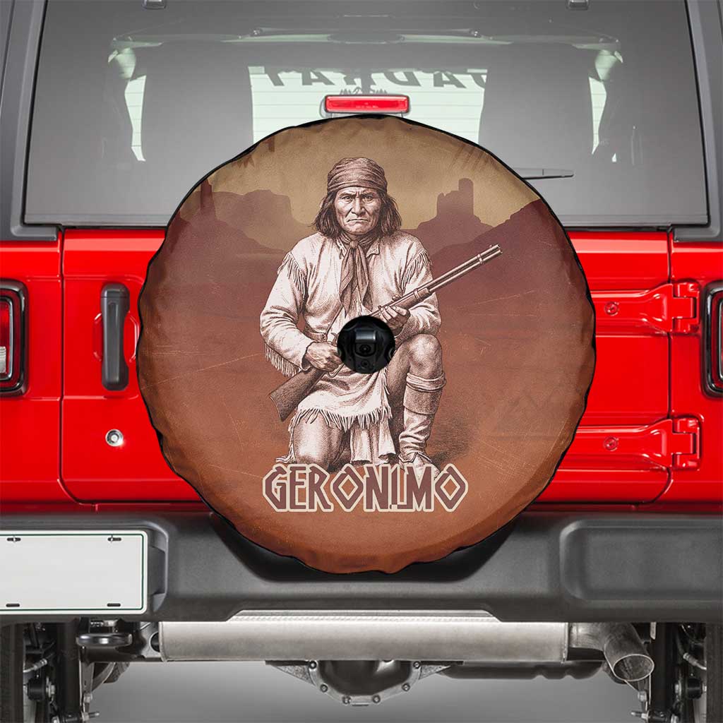 Geronimo Native American Spare Tire Cover Rifle and Desert Landscape Native American Warrior - Wonder Print Shop