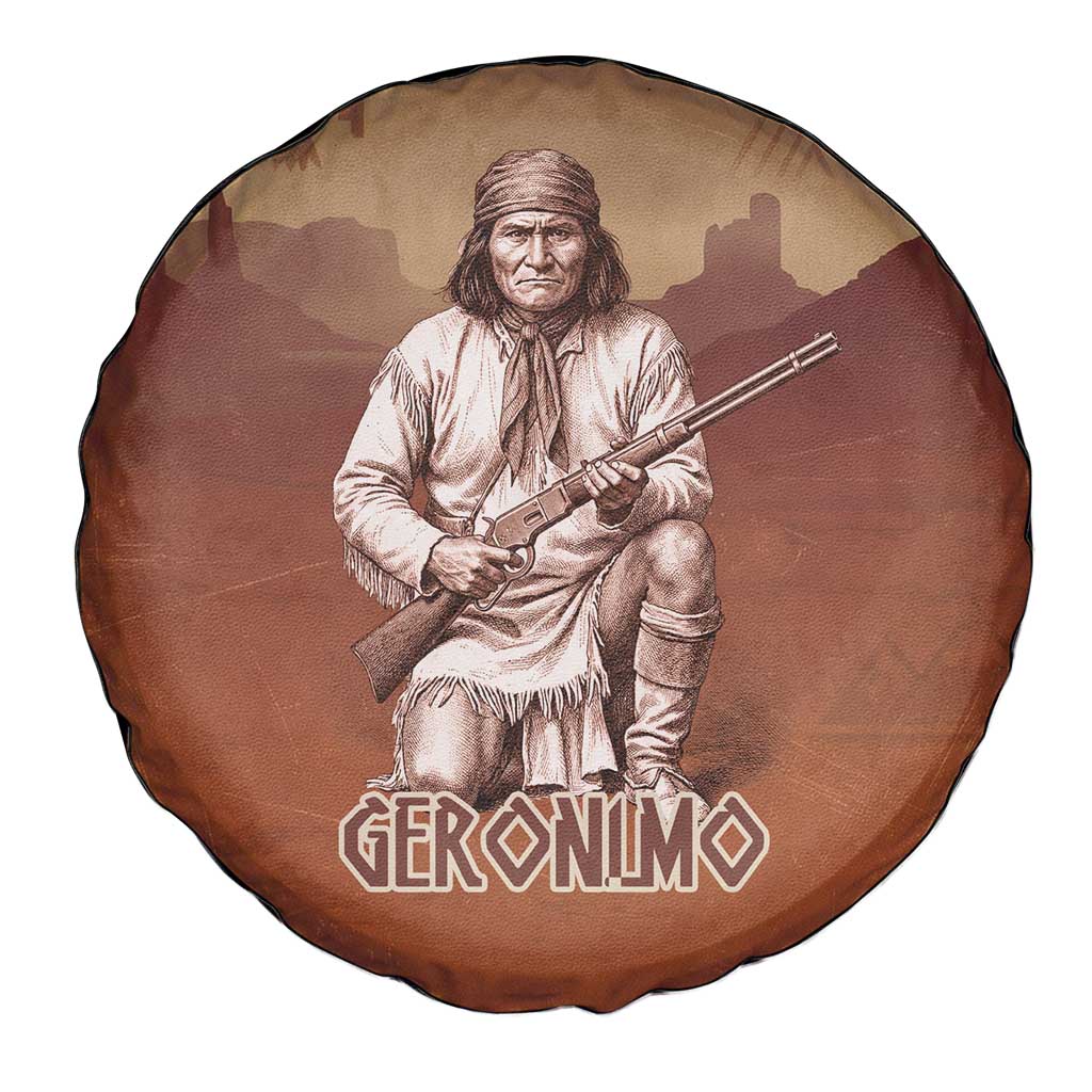 Geronimo Native American Spare Tire Cover Rifle and Desert Landscape Native American Warrior - Wonder Print Shop