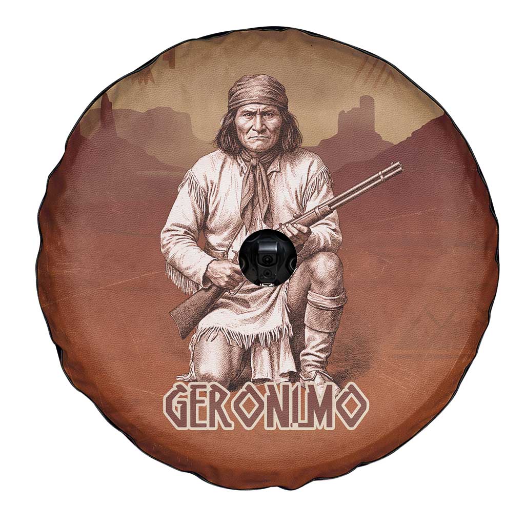 Geronimo Native American Spare Tire Cover Rifle and Desert Landscape Native American Warrior - Wonder Print Shop