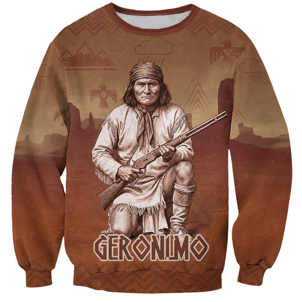 Geronimo Native American Sweatshirt Rifle and Desert Landscape Native American Warrior - Wonder Print Shop