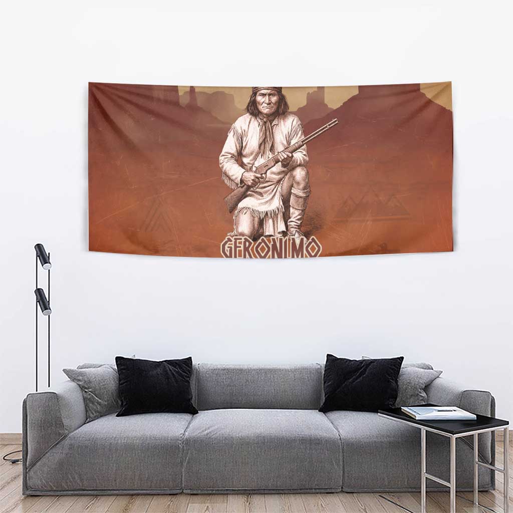 Geronimo Native American Tapestry Rifle and Desert Landscape Native American Warrior - Wonder Print Shop
