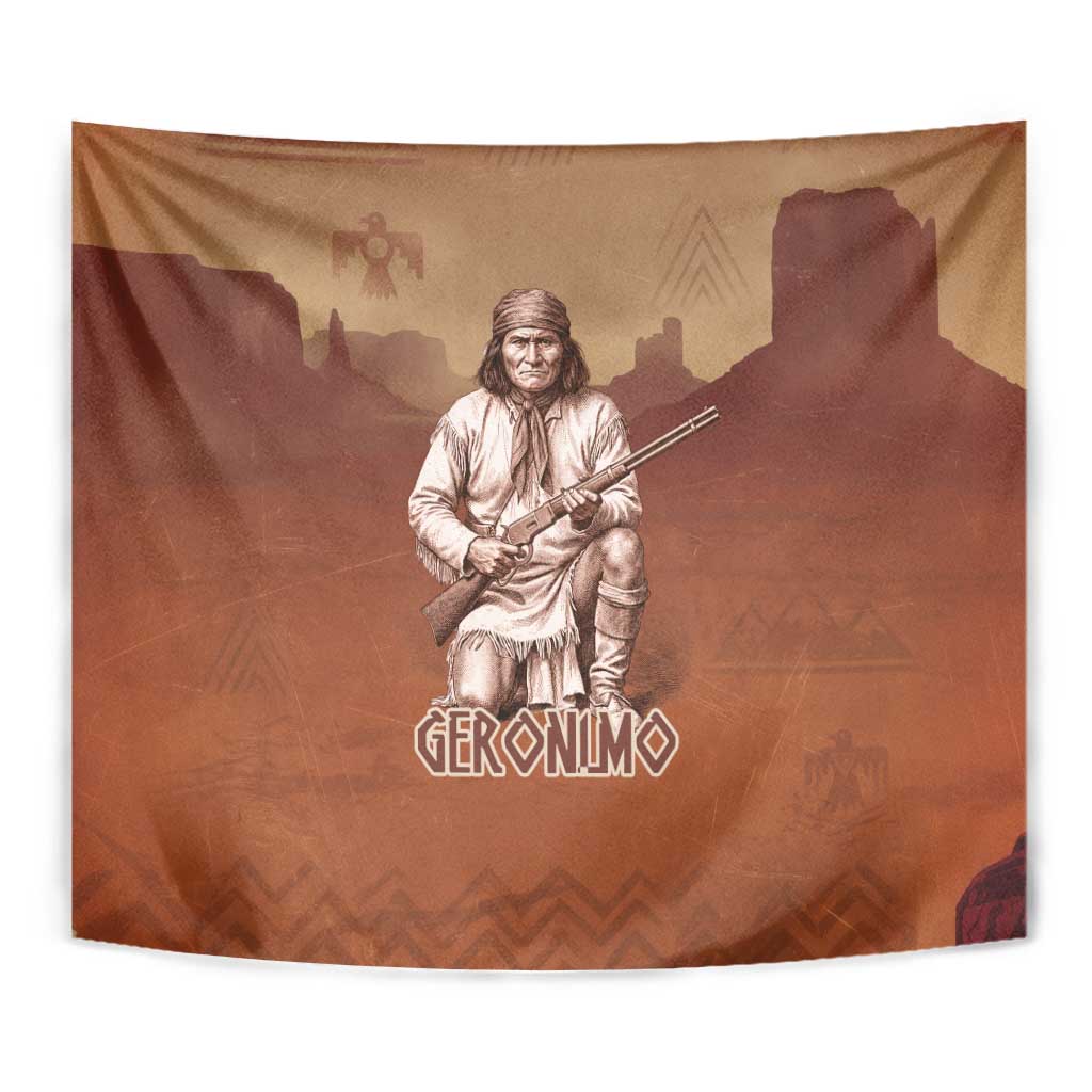 Geronimo Native American Tapestry Rifle and Desert Landscape Native American Warrior - Wonder Print Shop