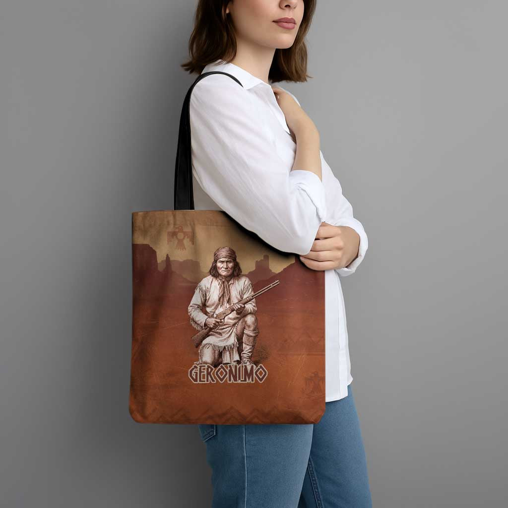 Geronimo Native American Tote Bag Rifle and Desert Landscape Native American Warrior - Wonder Print Shop