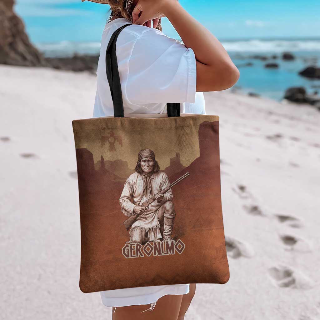 Geronimo Native American Tote Bag Rifle and Desert Landscape Native American Warrior - Wonder Print Shop