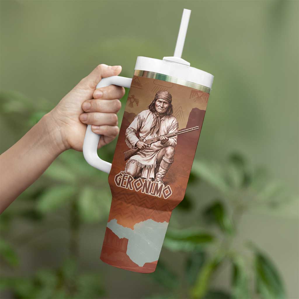 Geronimo Native American Tumbler With Handle Rifle and Desert Landscape Native American Warrior - Wonder Print Shop