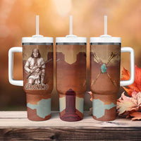Geronimo Native American Tumbler With Handle Rifle and Desert Landscape Native American Warrior - Wonder Print Shop