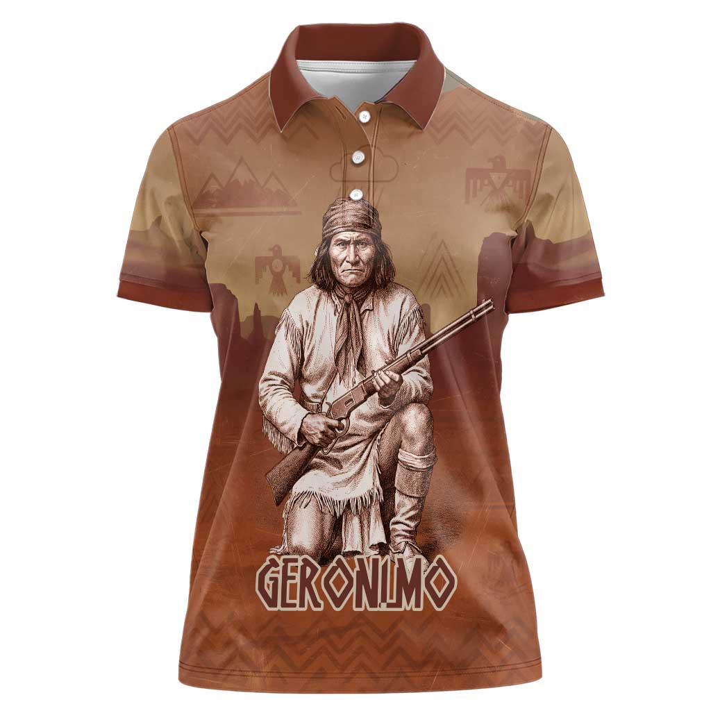Geronimo Native American Women Polo Shirt Rifle and Desert Landscape Native American Warrior - Wonder Print Shop