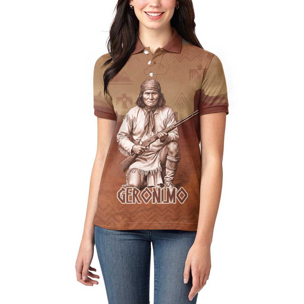 Geronimo Native American Women Polo Shirt Rifle and Desert Landscape Native American Warrior - Wonder Print Shop