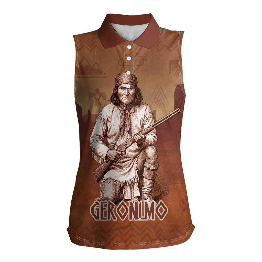 Geronimo Native American Women Sleeveless Polo Shirt Rifle and Desert Landscape Native American Warrior - Wonder Print Shop
