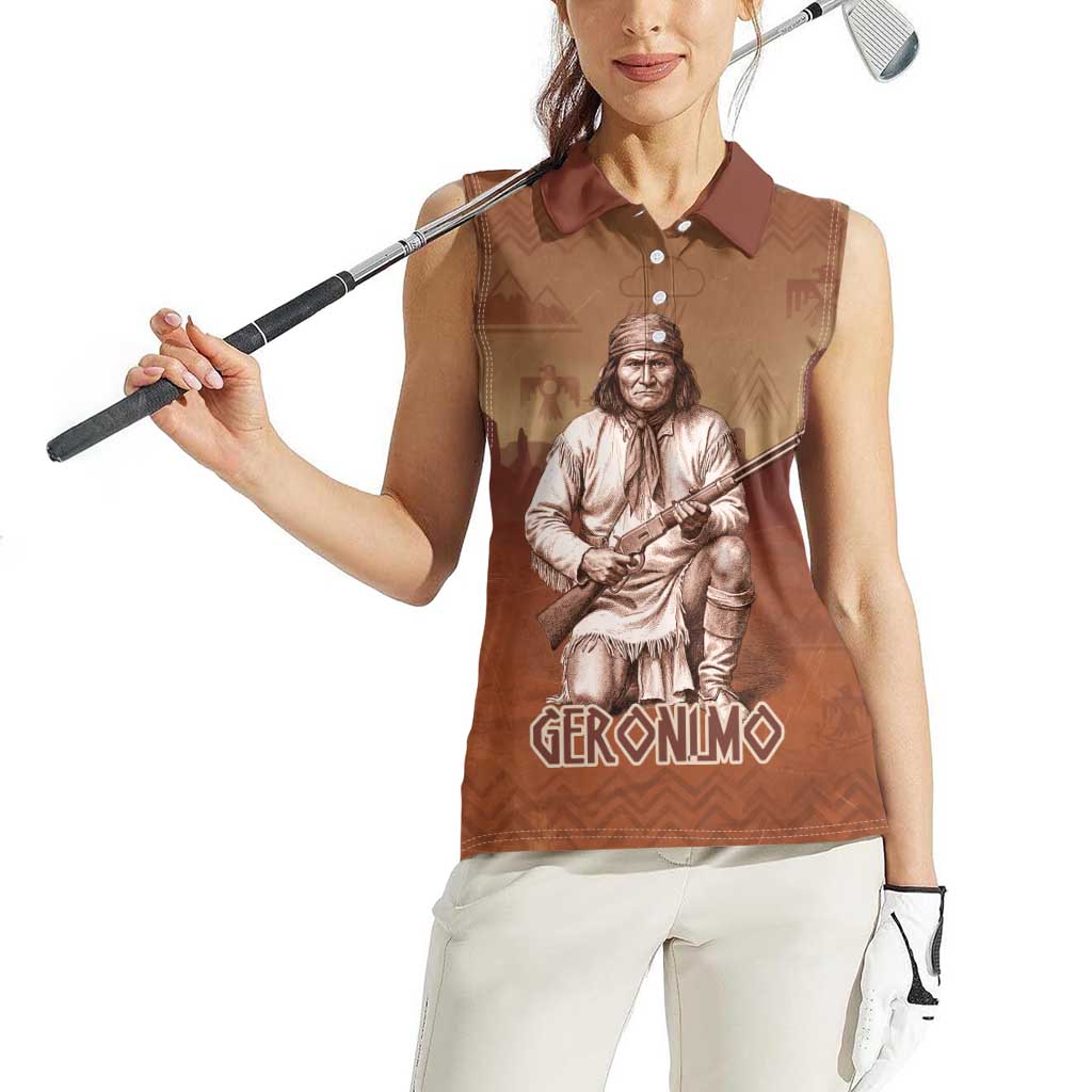 Geronimo Native American Women Sleeveless Polo Shirt Rifle and Desert Landscape Native American Warrior - Wonder Print Shop