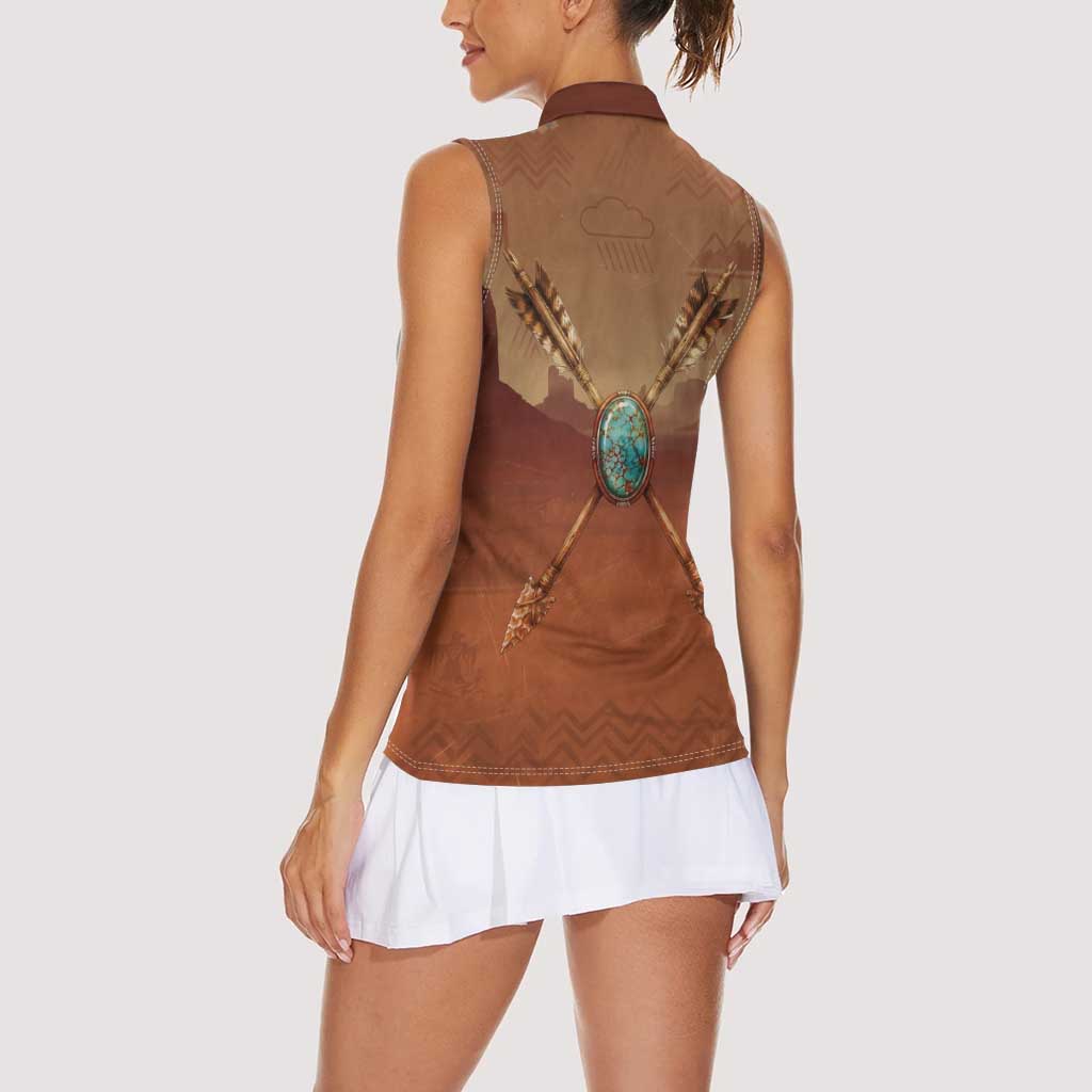 Geronimo Native American Women Sleeveless Polo Shirt Rifle and Desert Landscape Native American Warrior - Wonder Print Shop