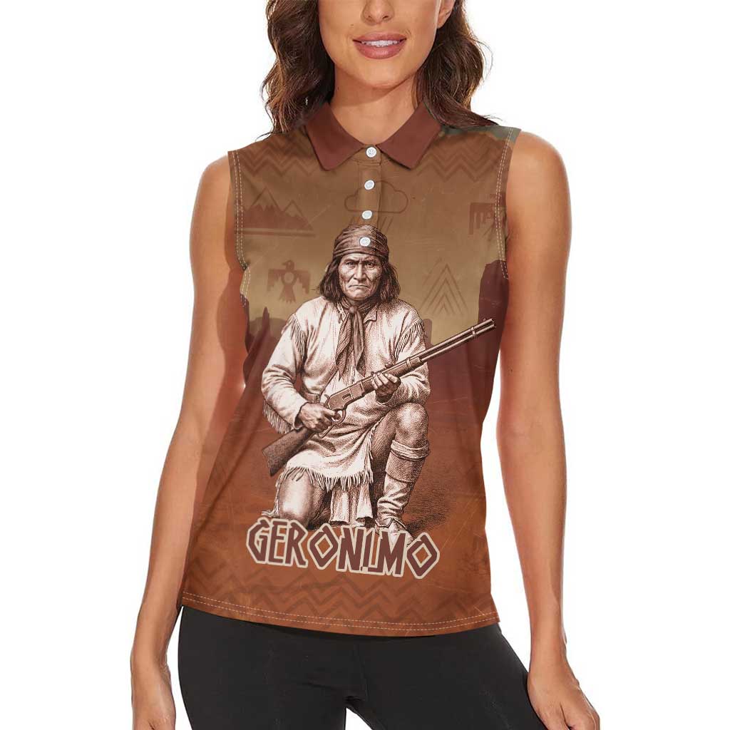Geronimo Native American Women Sleeveless Polo Shirt Rifle and Desert Landscape Native American Warrior - Wonder Print Shop