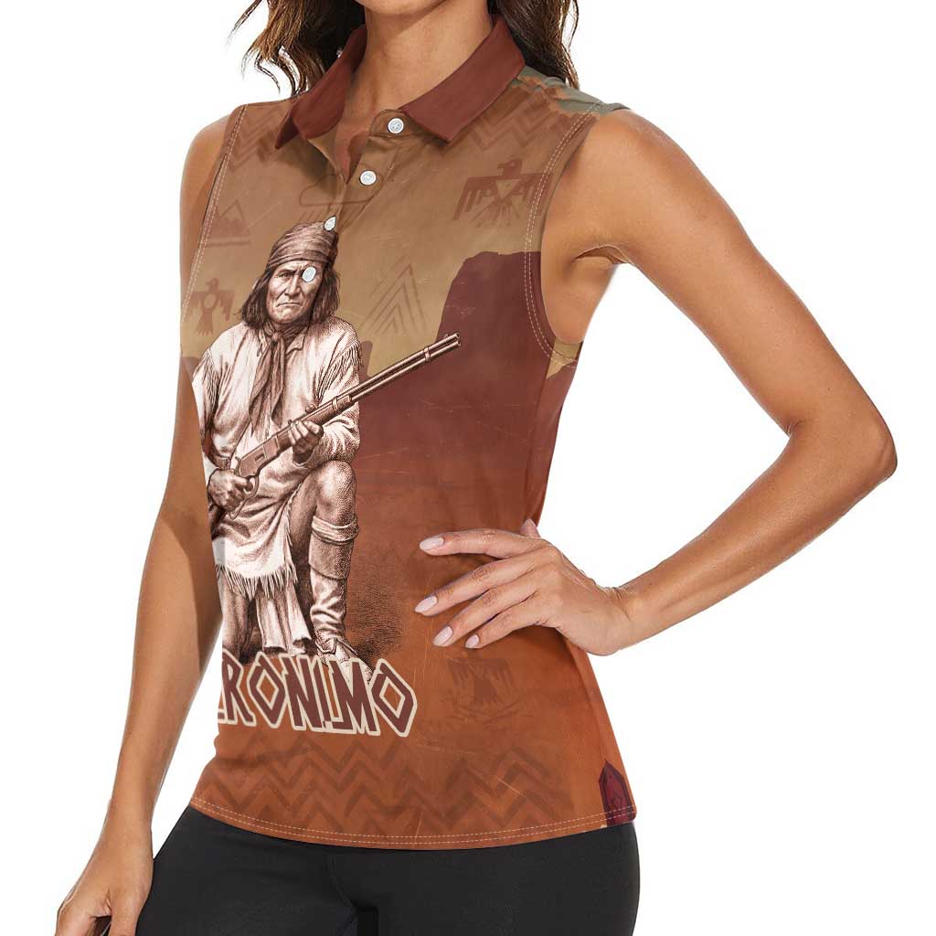 Geronimo Native American Women Sleeveless Polo Shirt Rifle and Desert Landscape Native American Warrior - Wonder Print Shop