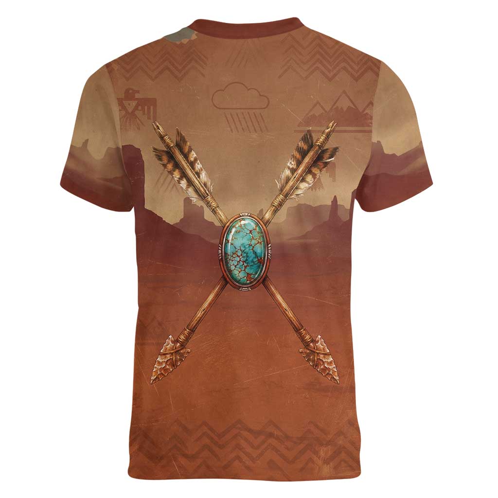 Geronimo Native American Women V-Neck T-Shirt Rifle and Desert Landscape Native American Warrior - Wonder Print Shop