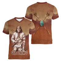 Geronimo Native American Women V-Neck T-Shirt Rifle and Desert Landscape Native American Warrior - Wonder Print Shop