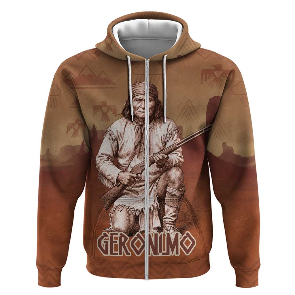 Geronimo Native American Zip Hoodie Rifle and Desert Landscape Native American Warrior - Wonder Print Shop