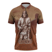 Geronimo Native American Zipper Polo Shirt Rifle and Desert Landscape Native American Warrior - Wonder Print Shop