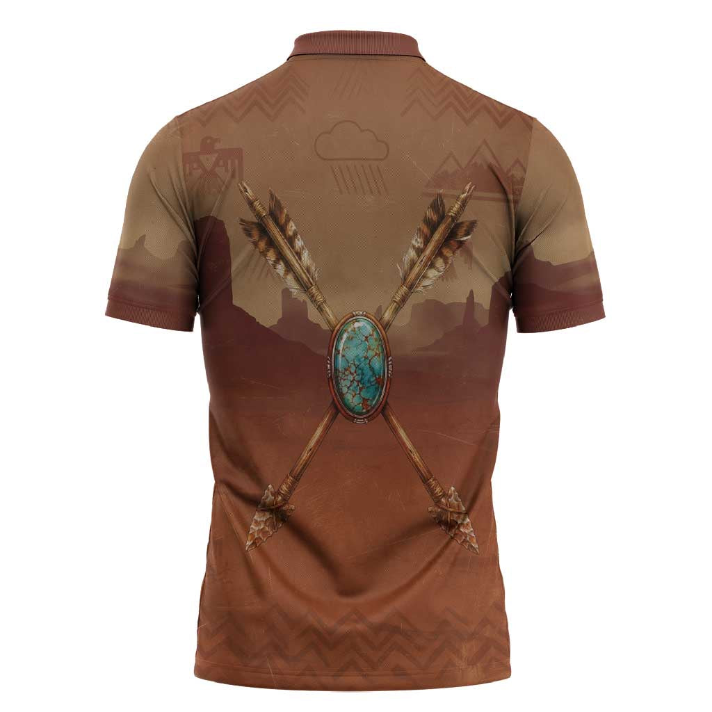 Geronimo Native American Zipper Polo Shirt Rifle and Desert Landscape Native American Warrior - Wonder Print Shop