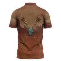 Geronimo Native American Zipper Polo Shirt Rifle and Desert Landscape Native American Warrior - Wonder Print Shop