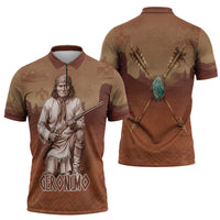 Geronimo Native American Zipper Polo Shirt Rifle and Desert Landscape Native American Warrior - Wonder Print Shop