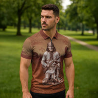 Geronimo Native American Zipper Polo Shirt Rifle and Desert Landscape Native American Warrior - Wonder Print Shop