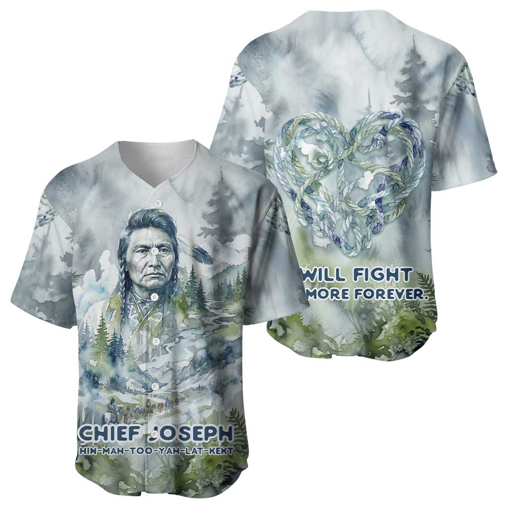 Chief Joseph Native American Baseball Jersey Tribal Heart Symbol Inspirational Quote Will Fight No More Forever - Wonder Print Shop