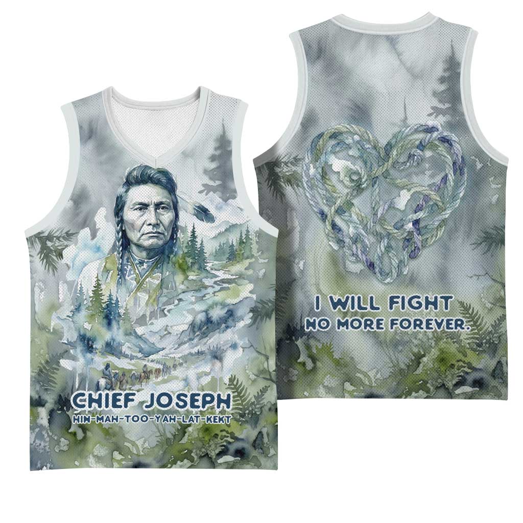 Chief Joseph Native American Basketball Jersey Tribal Heart Symbol Inspirational Quote Will Fight No More Forever - Wonder Print Shop