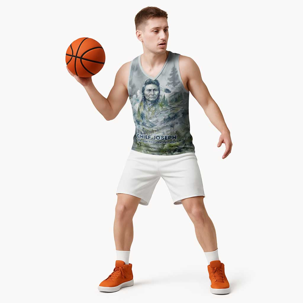 Chief Joseph Native American Basketball Jersey Tribal Heart Symbol Inspirational Quote Will Fight No More Forever - Wonder Print Shop
