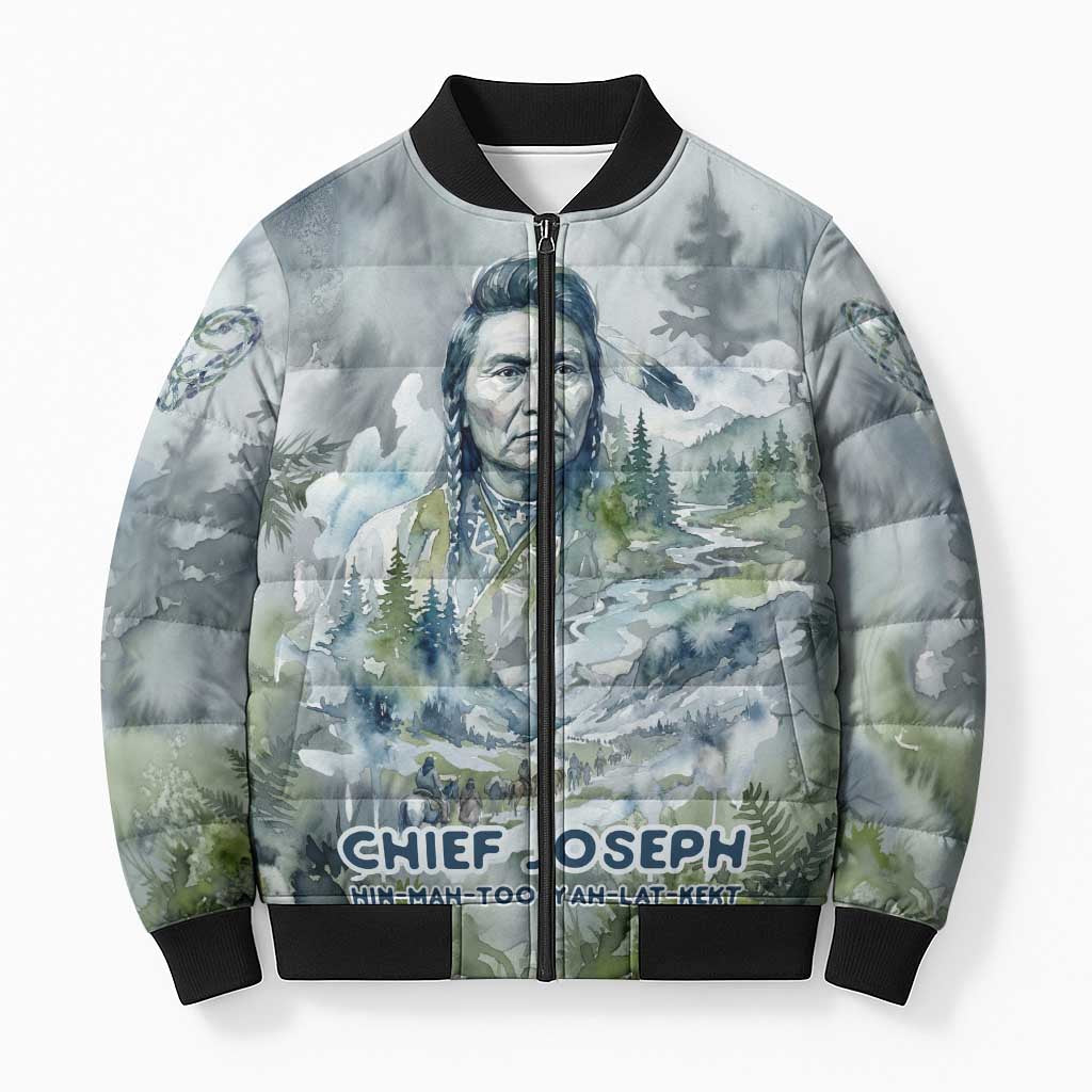 Chief Joseph Native American Bomber Puffer Jacket Tribal Heart Symbol Inspirational Quote Will Fight No More Forever - Wonder Print Shop