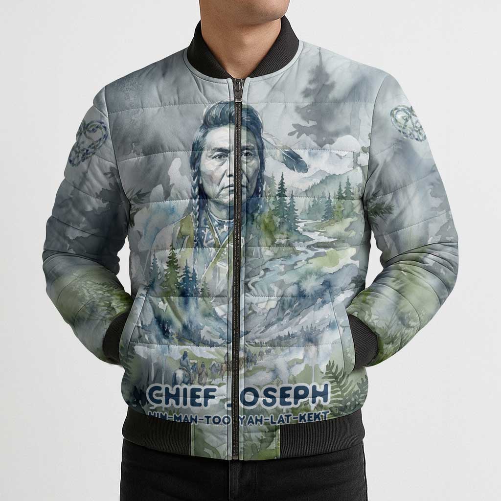 Chief Joseph Native American Bomber Puffer Jacket Tribal Heart Symbol Inspirational Quote Will Fight No More Forever - Wonder Print Shop