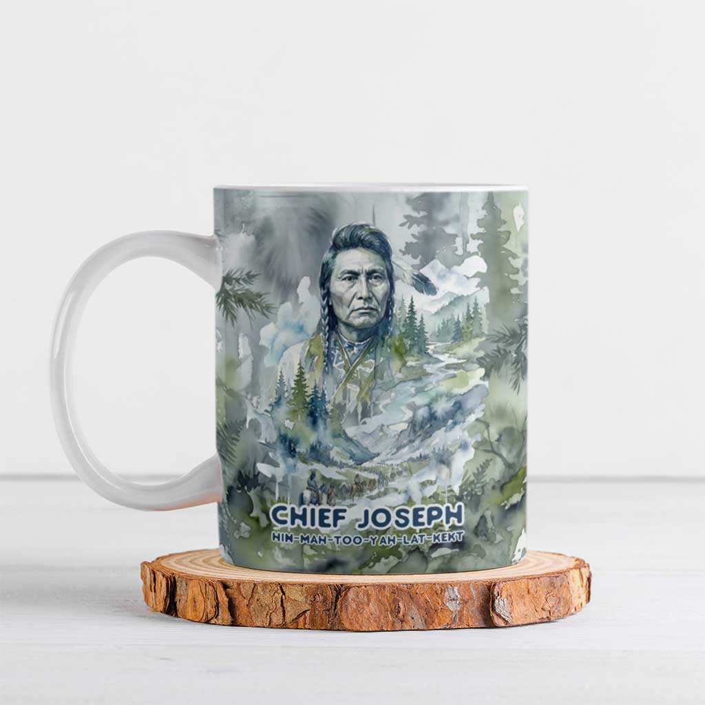 Chief Joseph Native American Ceramic Mug Tribal Heart Symbol Inspirational Quote Will Fight No More Forever - Wonder Print Shop