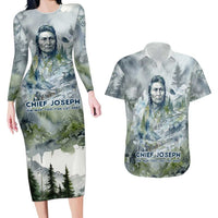 Chief Joseph Native American Couples Matching Long Sleeve Bodycon Dress and Hawaiian Shirt Tribal Heart Symbol Inspirational Quote Will Fight No More Forever - Wonder Print Shop