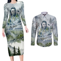 Chief Joseph Native American Couples Matching Long Sleeve Bodycon Dress and Long Sleeve Button Shirt Tribal Heart Symbol Inspirational Quote Will Fight No More Forever - Wonder Print Shop