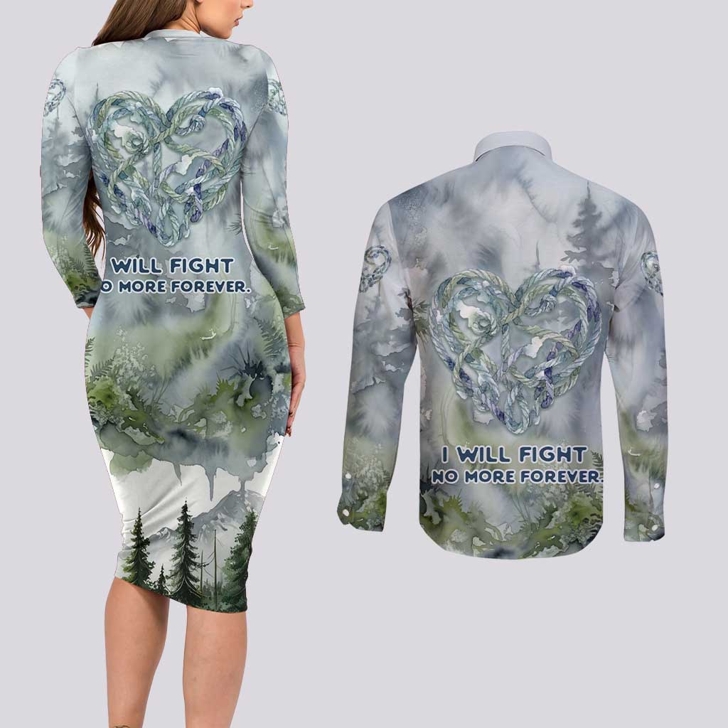 Chief Joseph Native American Couples Matching Long Sleeve Bodycon Dress and Long Sleeve Button Shirt Tribal Heart Symbol Inspirational Quote Will Fight No More Forever - Wonder Print Shop