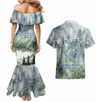 Chief Joseph Native American Couples Matching Mermaid Dress and Hawaiian Shirt Tribal Heart Symbol Inspirational Quote Will Fight No More Forever - Wonder Print Shop