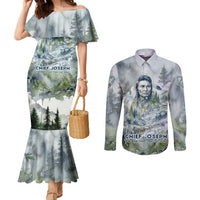 Chief Joseph Native American Couples Matching Mermaid Dress and Long Sleeve Button Shirt Tribal Heart Symbol Inspirational Quote Will Fight No More Forever - Wonder Print Shop