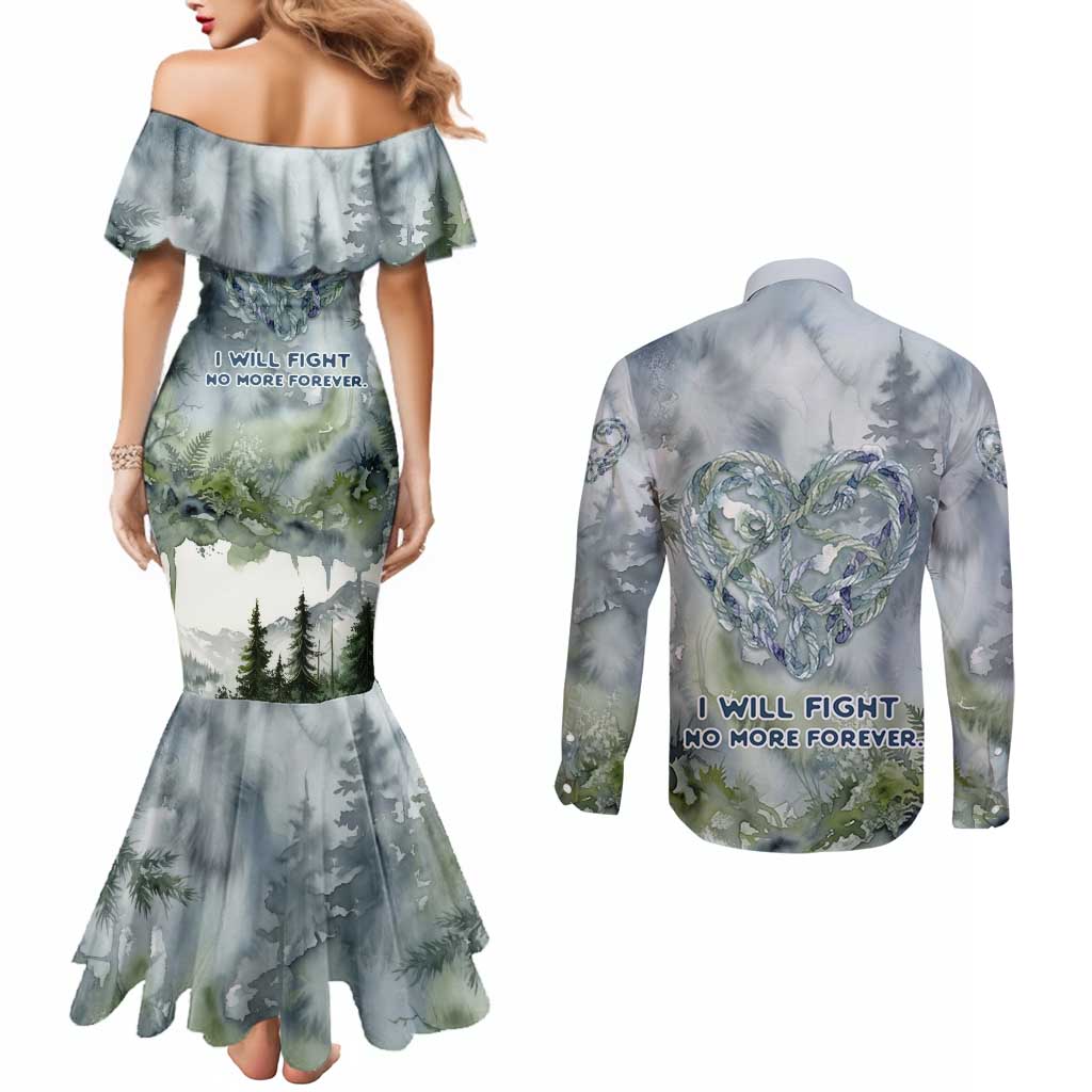 Chief Joseph Native American Couples Matching Mermaid Dress and Long Sleeve Button Shirt Tribal Heart Symbol Inspirational Quote Will Fight No More Forever - Wonder Print Shop
