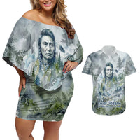 Chief Joseph Native American Couples Matching Off Shoulder Short Dress and Hawaiian Shirt Tribal Heart Symbol Inspirational Quote Will Fight No More Forever - Wonder Print Shop